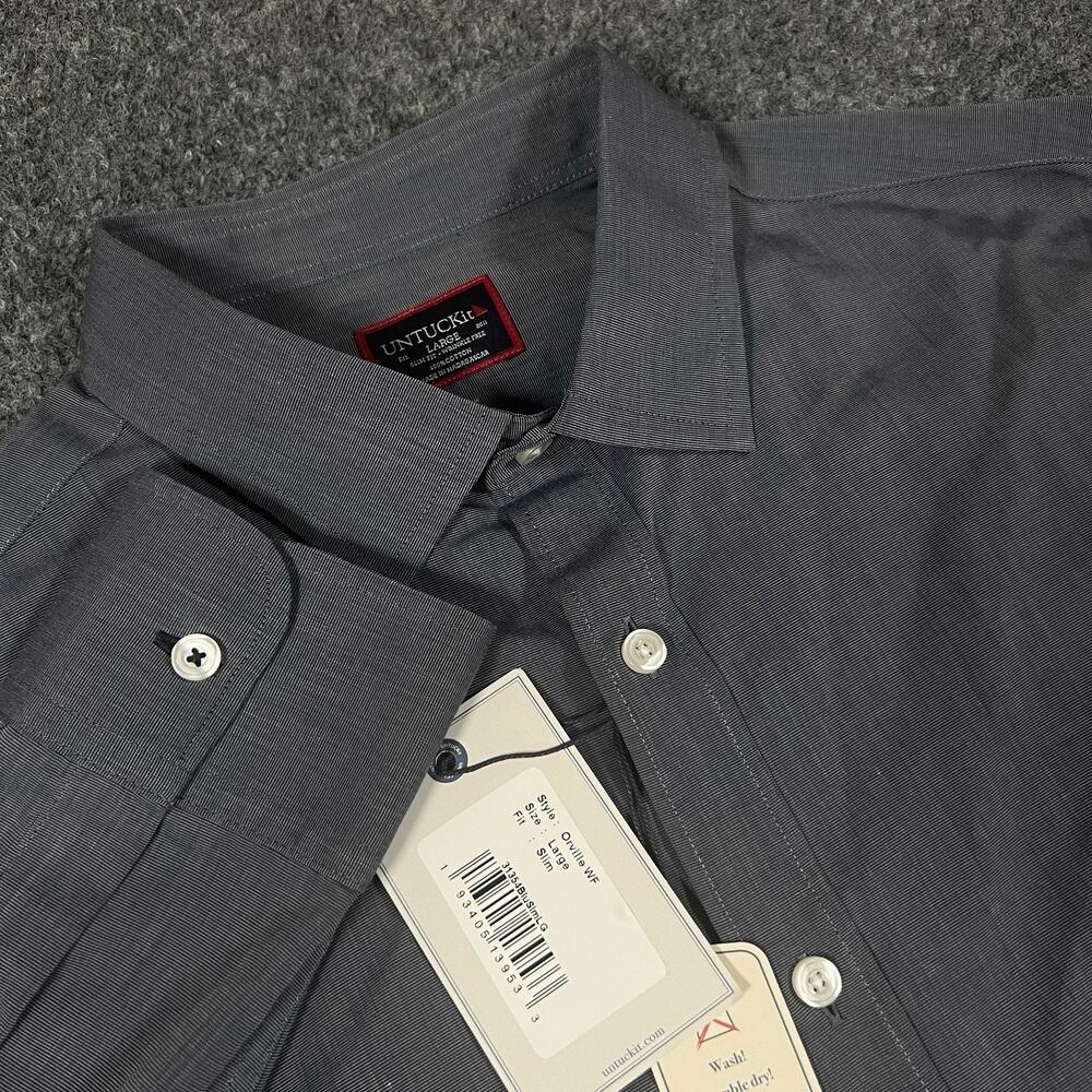 NEW UNTUCKit Orville Shirt Mens Large L Slim Fit Blue Wrinkle Free